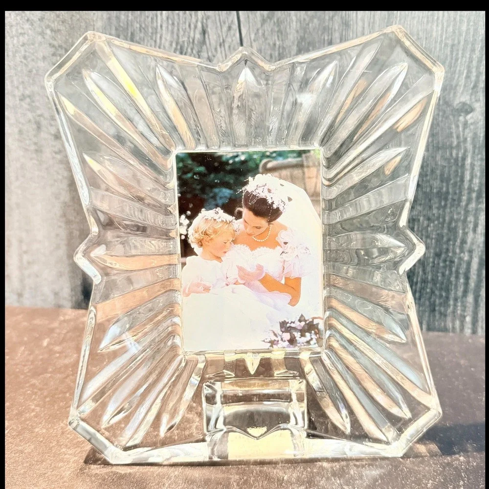 Mikasa Photo Frame Royal Suite Lead Crystal Clear 2.5x3.5 Starburst 90s Vintage